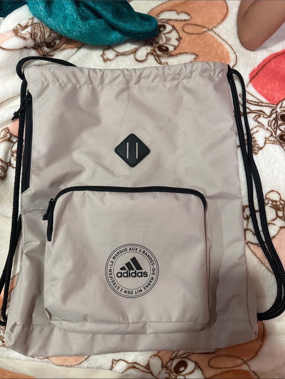 adidas Men’s Drawstring Backpack in Light Taupe with Black Accents